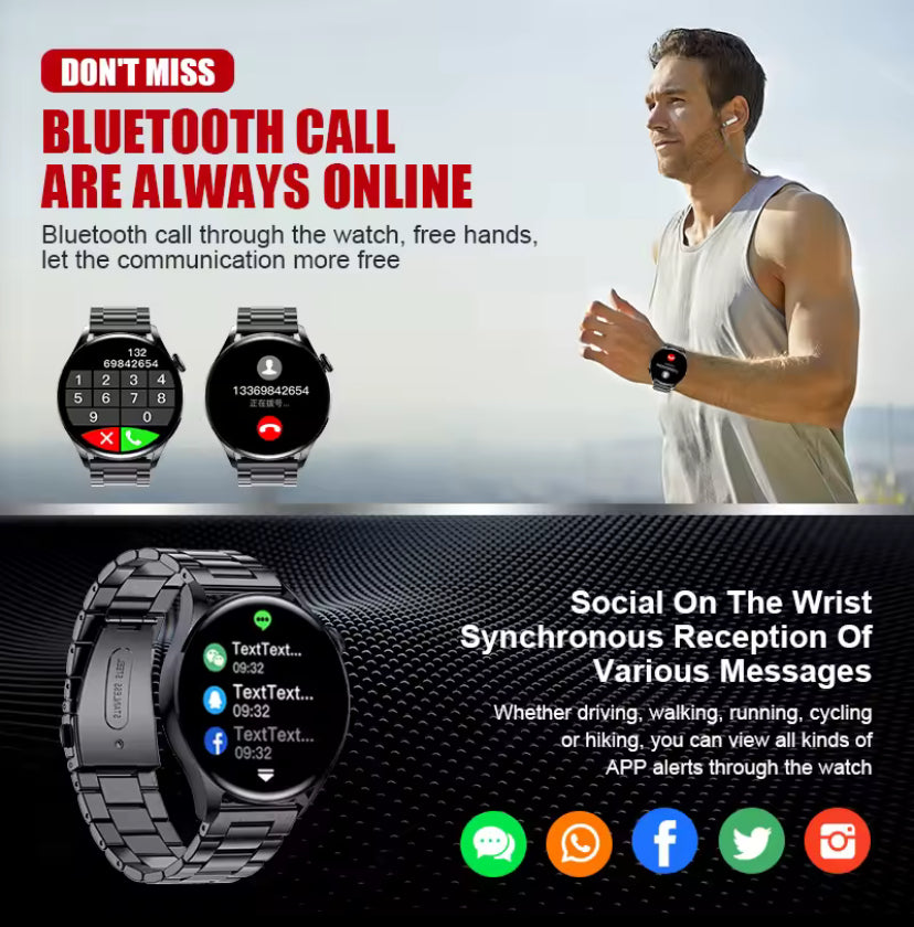 Smartwatch deportivo negro con correa metalica