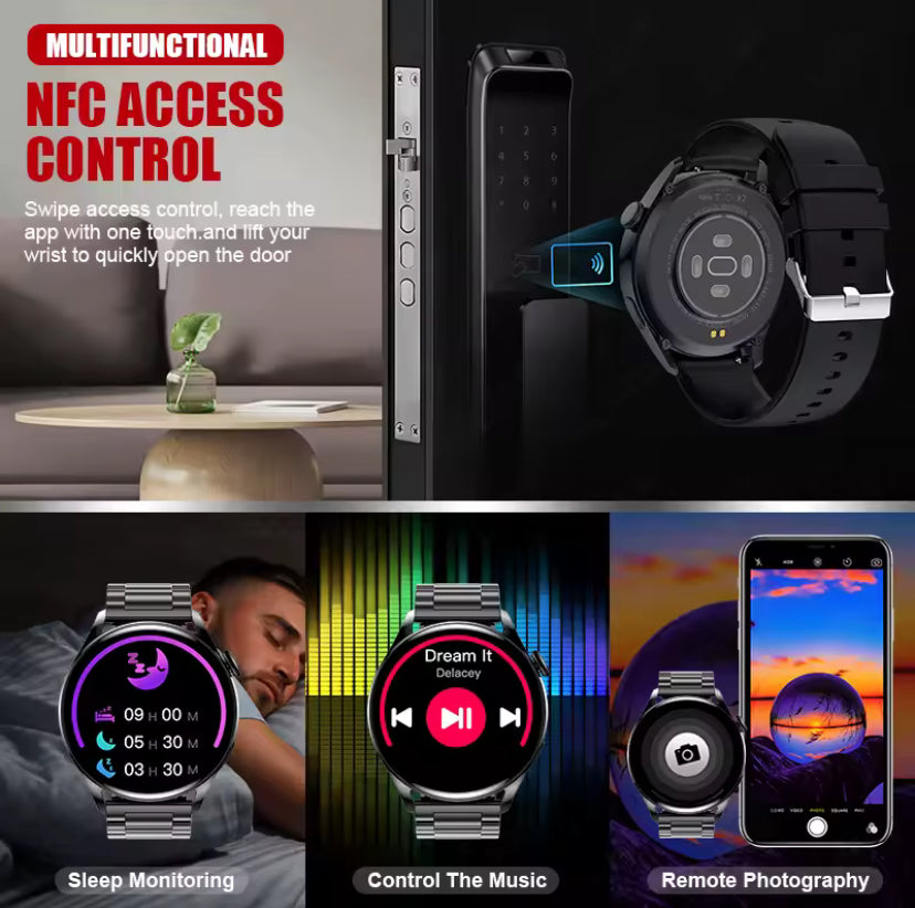 Smartwatch deportivo negro con correa metalica
