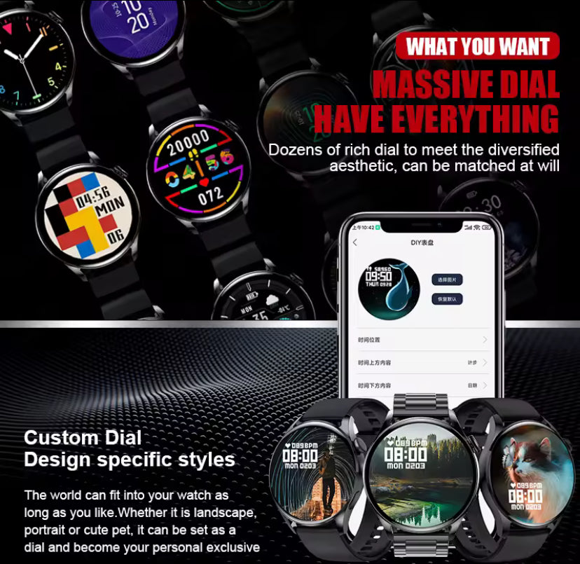 Smartwatch deportivo negro con correa metalica