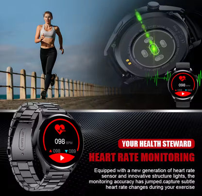 Smartwatch deportivo negro con correa metalica